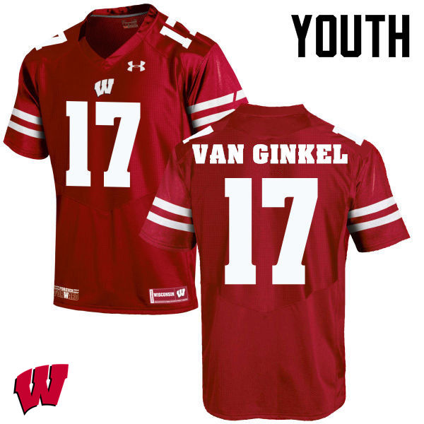 Wisconsin Badgers Youth #17 Andrew Van Ginkel NCAA Under Armour Authentic Red College Stitched Football Jersey VQ40T04MY